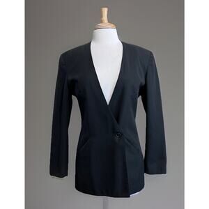 Vintage Blazer Jacket Black UTY Wool Blend Server Bartender Uniform Women's 8